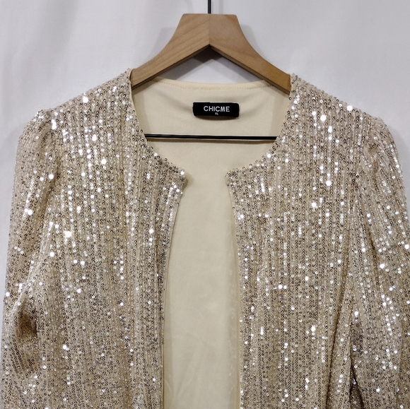 ChicMe Sequin Open Front Jacket Womens XL Gold Boho Retro Rockabilly Disco Y2K - Picture 3 of 10
